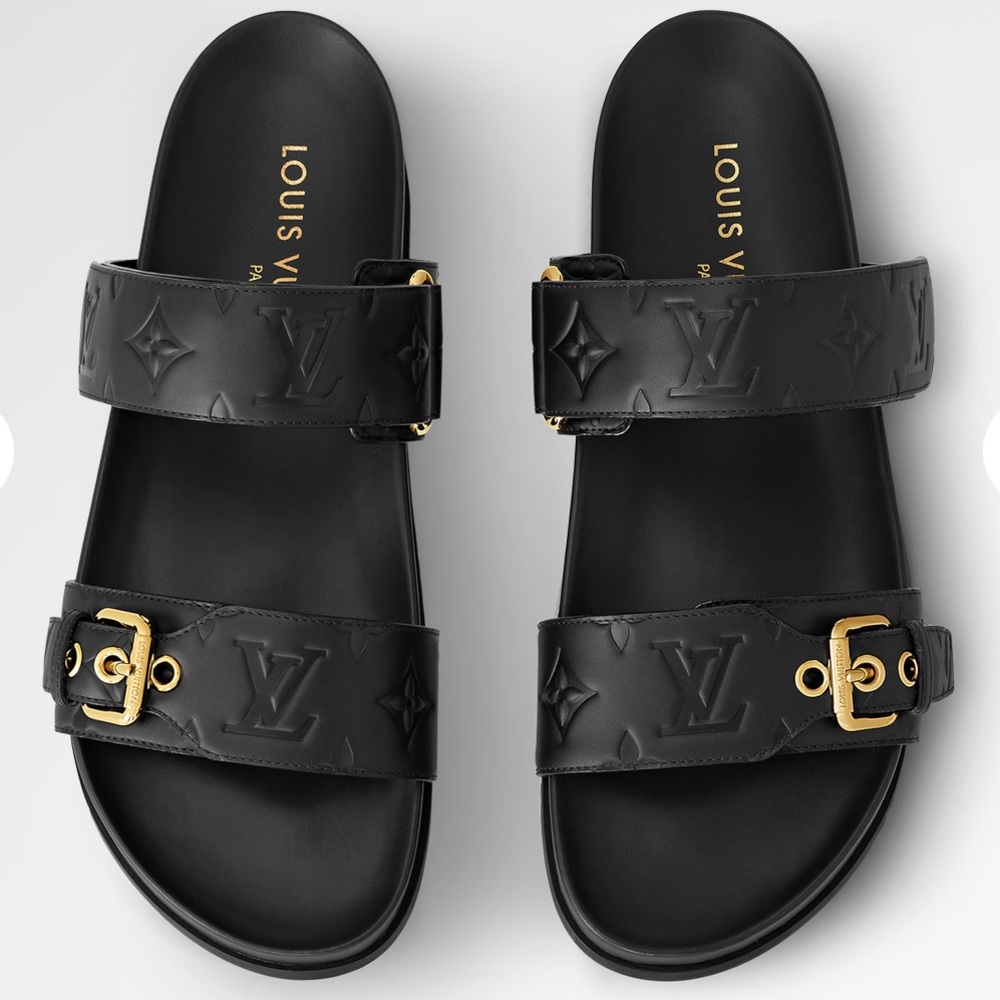 Louis Vuitton sandals Bom Dia Flat Comfort Mule black sz 9 w/box BEAUTIFUL!!!